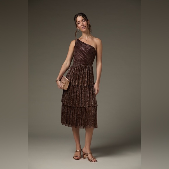 Francesca’s Eleanor One Shoulder Tiered Midi Dress - Picture 1 of 7